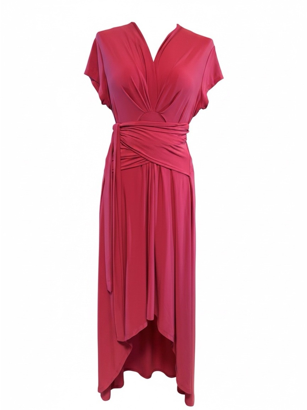 IMAN Fuchsia Wrap-Front High-Low Dress